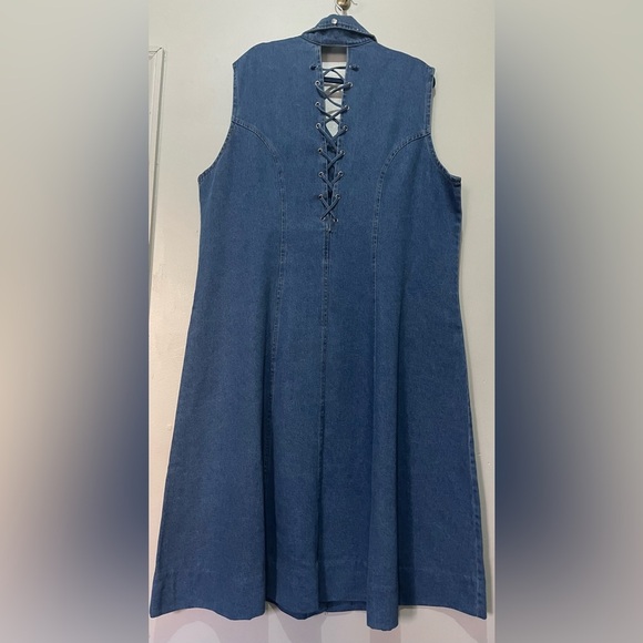 Beautiful Vintage Bejeweled Plus Size Denim Dress /Denim Jacket trench - Picture 6 of 8